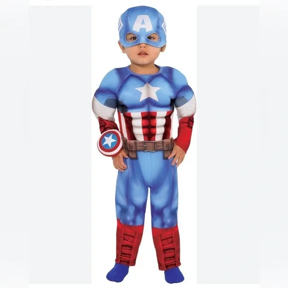 Marvel Superhero Costume 0-6 Months, Includes Padded Jumpsuit, Mask, Shield - Picture 1 of 3